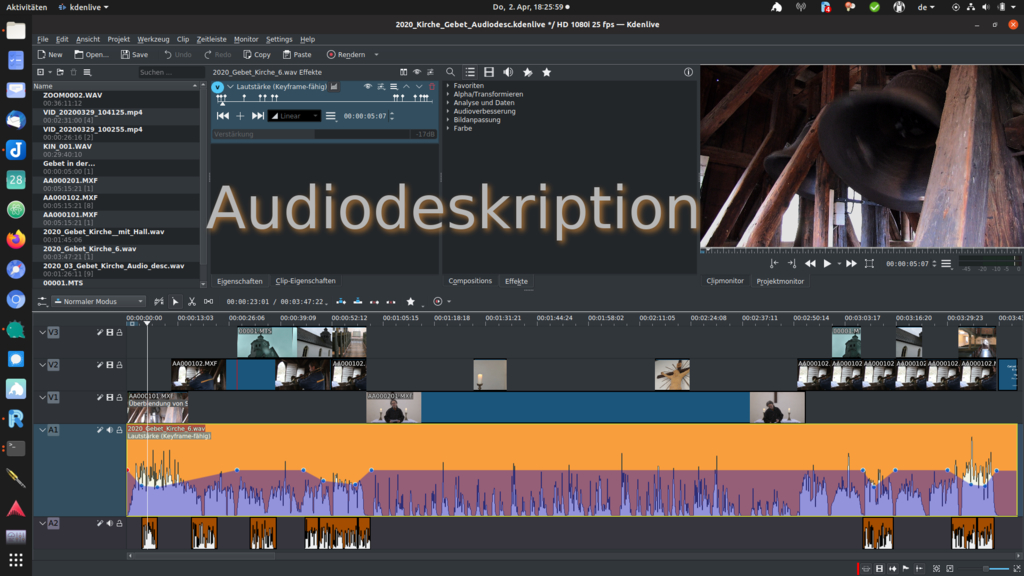 Bildschirmfoto eines Videoeditors mit Schriftzug Audiodeskription